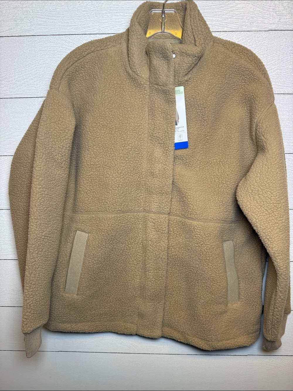 Mondetta Sherpa Full Zip Fleece Jacket Tan Women’s Large NWT cozy warm winter